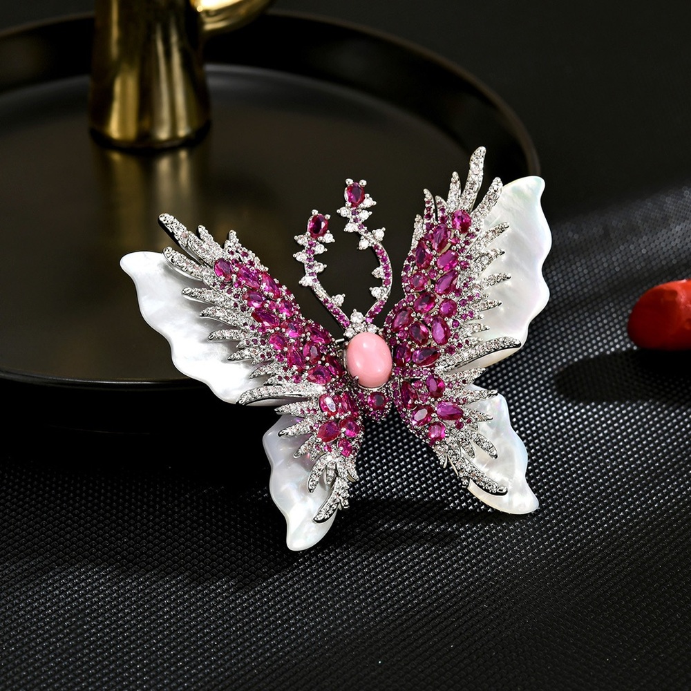 Elegant Butterfly Brooch with Pink and Silver Accents